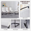 A table and four chairs. The table features a black imitation marble pattern tabletop and black gold MDF legs. The chair has a white PU backrest cushion and black metal legs. F-SQ