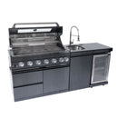6 Burner 85, 000 Btu Outdoor Kitchen Island Grill With Wine Cooler Refrigerator, Rotisserie Kit, Granite Countertops & Sink - Black by HouseOfZazla