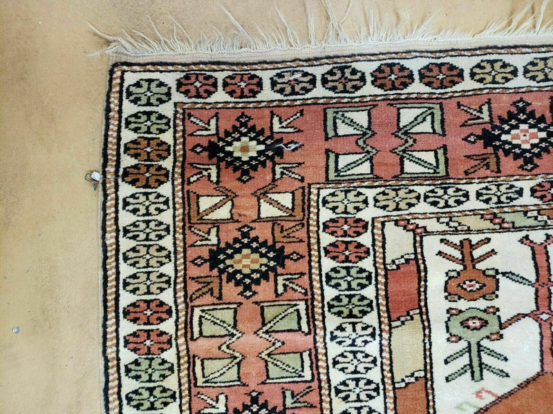 4' X 7' Antique Handmade Turkish Melas Oushak Wool Rug