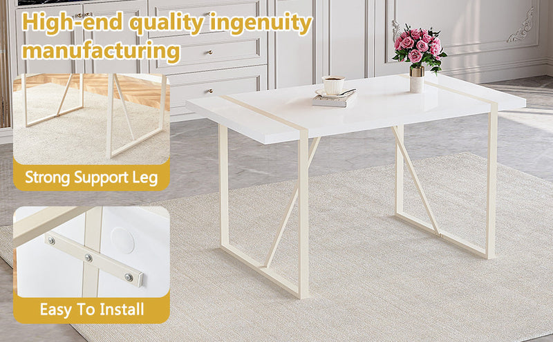 Table and chair set.55'x31.4' Cream-Style White MDF Dining Table Set with 6 Dark Gray Chairs With Silver Metal Legs.MDF Tabletop and metal frame legs.Adding a warm atmosphere to your family.