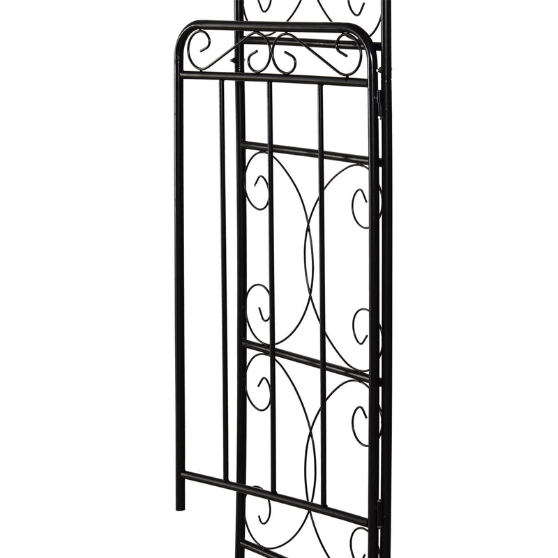 84" Garden Arch Arbor with Gate, Metal Arch Trellis, Garden Archway for Climbing Vines, Wedding Ceremony Decoration, Flourishes & Arrow Tips, Black