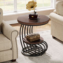 Round Vintage End Table With 2 Tier Storage by HouseOfZazla