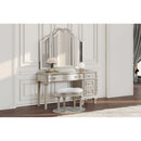 Colwood - Upholstered Oval Vanity Stool With Glitter Trim Seat - Silver Gray