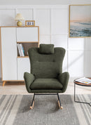35.5 inch Rocking Chair, Soft Teddy Velvet Fabric Rocking Chair for Nursery, Comfy Wingback Glider Rocker with Safe Solid Wood Base for Living Room Bedroom Balcony (dark green)