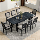 Topmax - Rustic Extendable Dining Table Set With Removable Leaf, 6 Upholstered Armless Dining Chairs And 2 Padded Arm Chairs, 9 Pieces by HouseOfZazla