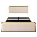 Queen Size Bed Frame With Curved Upholstered Headboard And Footboard - Beige / Gold by HouseOfZazla