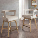Design Swivel Counter Stool With Low Back Support Polyester And Solid Wood - Cream by HouseOfZazla
