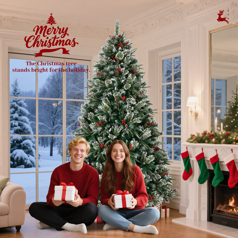 8-Foot Artificial Christmas Tree with Frosted Pine, Pinecones & Berries, Pre-Decorated, photo 5 of 10