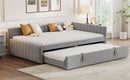 Full Size Upholstered L-Shaped Upholstered Daybed with Twin
Size Pop Up Trundle, Gray