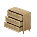 3 Drawer Storage Cabinet With Rattan Drawers For Bedroom, Living Room - Oak by HouseOfZazla