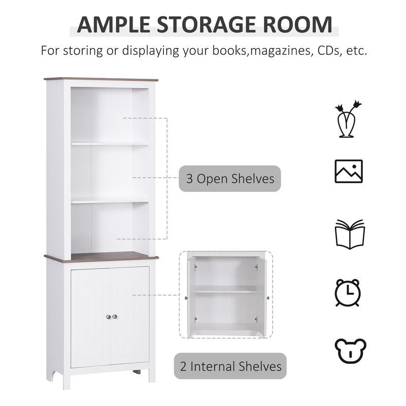 69" Freestanding Storage Cabinet, Bathroom Linen Tower, Kitchen Cupboard, Buffet Cabinet, Bookcase with Double Door 3-Tier Shelf for Home Office, White