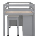 Loft Bed With Retractable Writing Desk And 4 Drawers, With Lateral Portable Desk And Shelves by HouseOfZazla