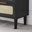 3 drawer dresser, modern rattan dresser cabinet with wide drawers and metal handles, farmhouse wooden storage chest of drawers for room, living room, hallway, entrance, office