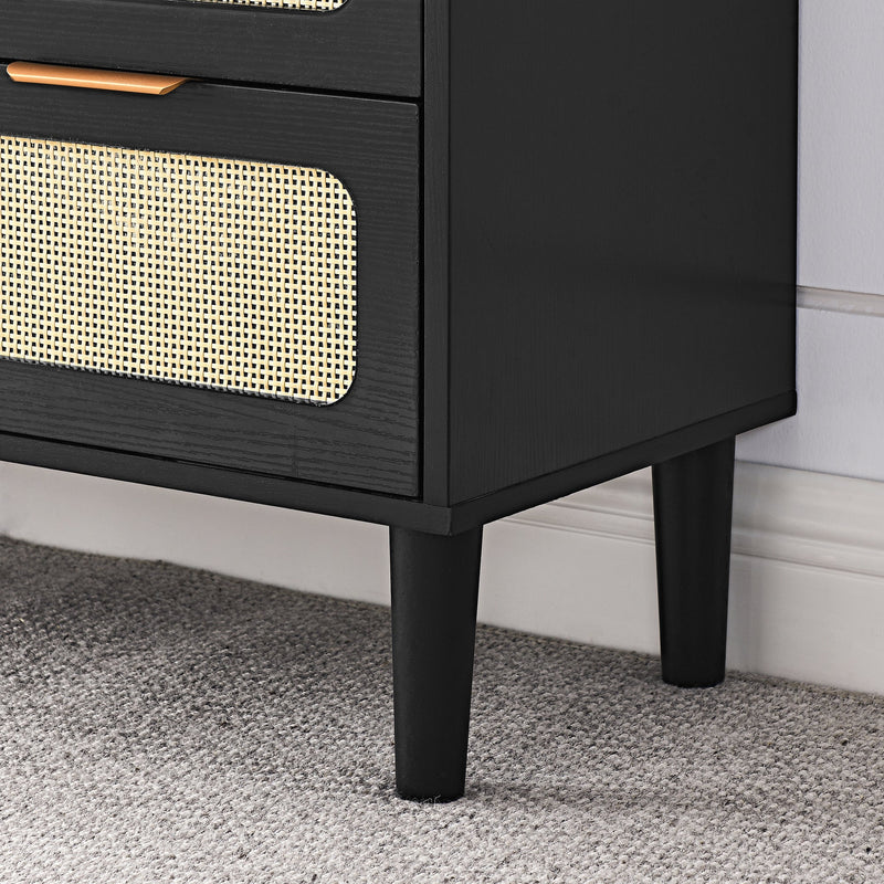 3 drawer dresser, modern rattan dresser cabinet with wide drawers and metal handles, farmhouse wooden storage chest of drawers for room, living room, hallway, entrance, office