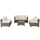 All-Weather 7-Piece Gray PE Wicker Patio Conversation Set with Beige Cushions and coffee table