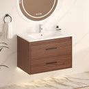 Wall Mounting Bathroom Vanity With Soft Close 2 Drawer, Sink - Reddish Brown by HouseOfZazla