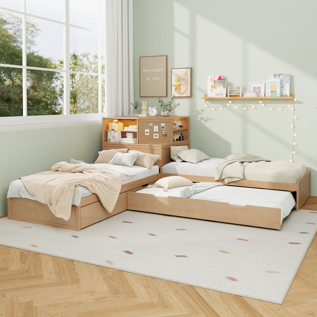L-Shaped Bed Frame With Trundle, Built In Desk & LED Lighting, photo 16 of 31