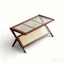 Rattan Coffee Tables For Living Room, Mid Century Modern Coffee Table With Glass Top, Large Boho Center Table With Storage - Brown by HouseOfZazla