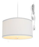 2 Light Swag Plug-In Pendant 18"w White Linen with Diffuser, White Cord