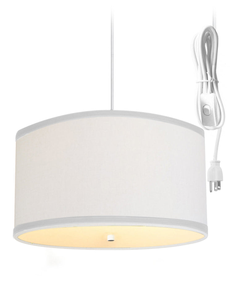 2 Light Swag Plug-In Pendant 18"w White Linen with Diffuser, White Cord