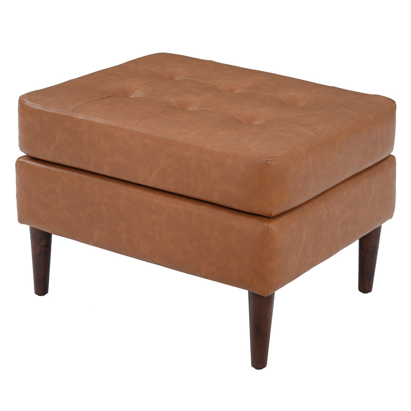 Upholstered PU Leather Ottoman, Solid Wooden Legs, photo 5 of 10