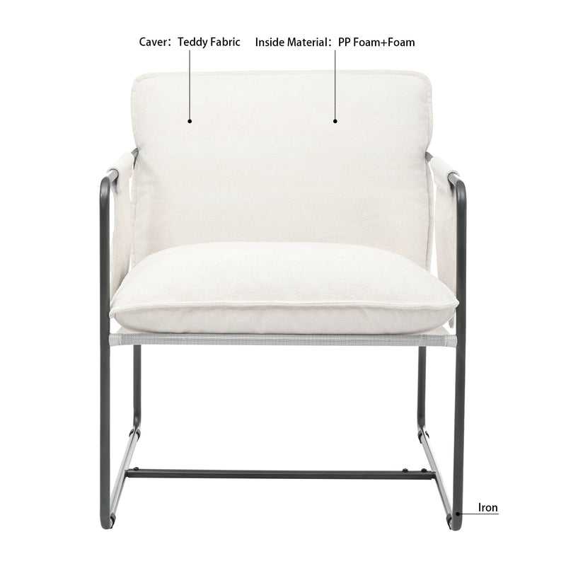 2 Sets 1 Case, Upholstered hanging armchair with arm pocket metal frame, crushed foamcushions and skin-friendly braid for living room and bedroom. White color