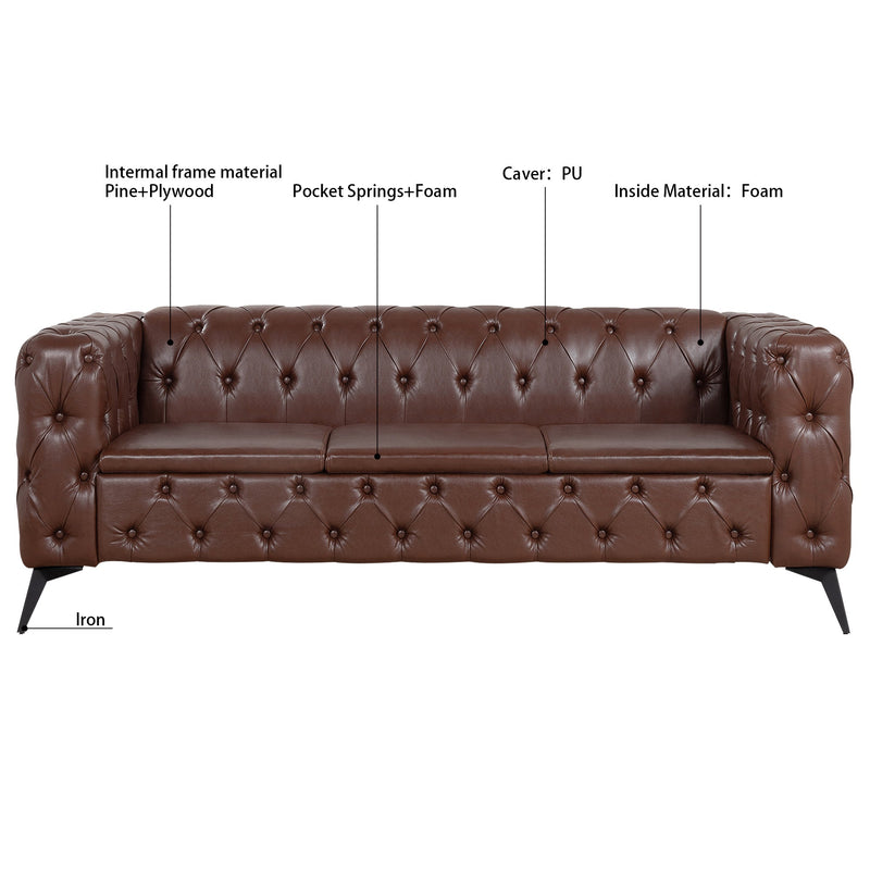 84.06Inch Width Traditional Square Arm removable cushion 3 seater Sofa
