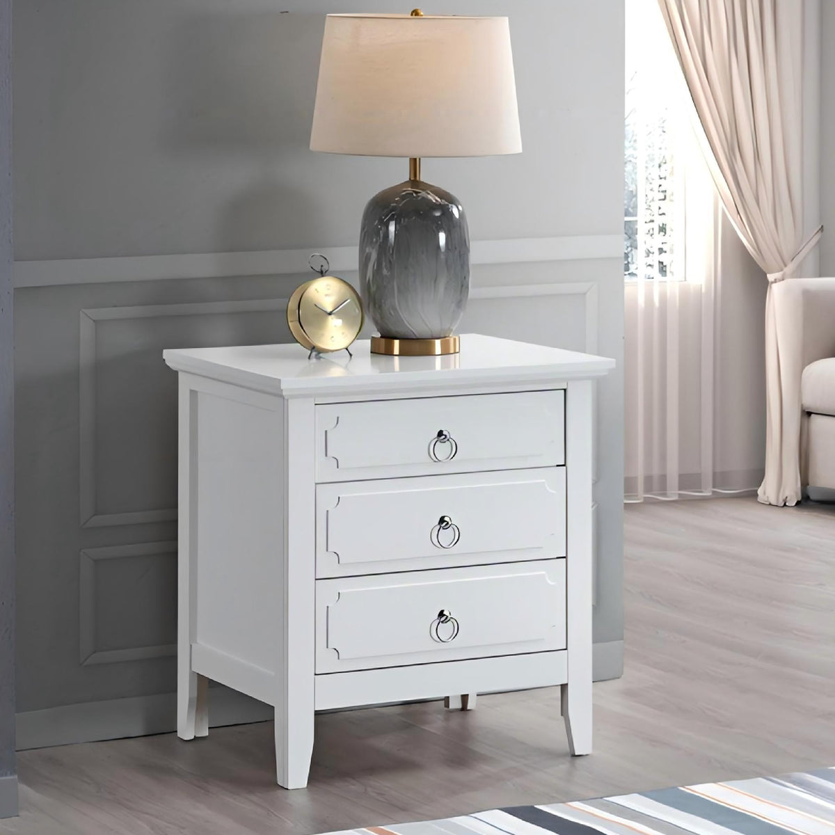 Hammond - 3 Drawer Nightstand - White, photo 3 of 7