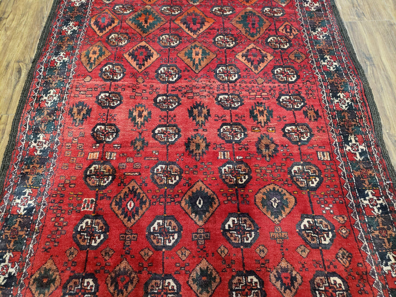 4 x 8 Handmade Baluch Afghan Turkoman Tribal Wool Rug Organic Dyes 8x4 Carpet