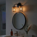 Quell - Double Light Vanity With Natural Shade Wall Lamp - Black / Rattan