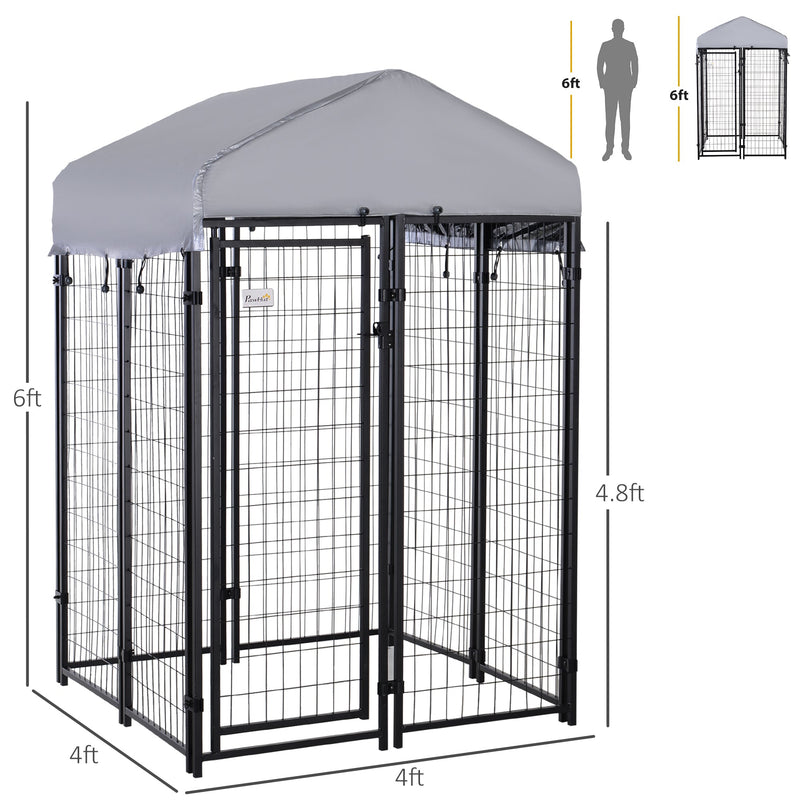 4' x 4' x 6' Dog Playpen Outdoor, Dog Kennel Dog Exercise Pen with Lockable Door, Water-resistant Canopy, for Small and Medium Dogs