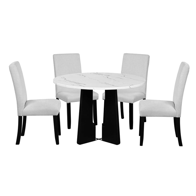 5-Piece Round Dining Table set, 43-Inch Modern Dining Table and 4 Upholstered Chairs for Dining Room, Kitchen Room, Living Room, Easy Assembly