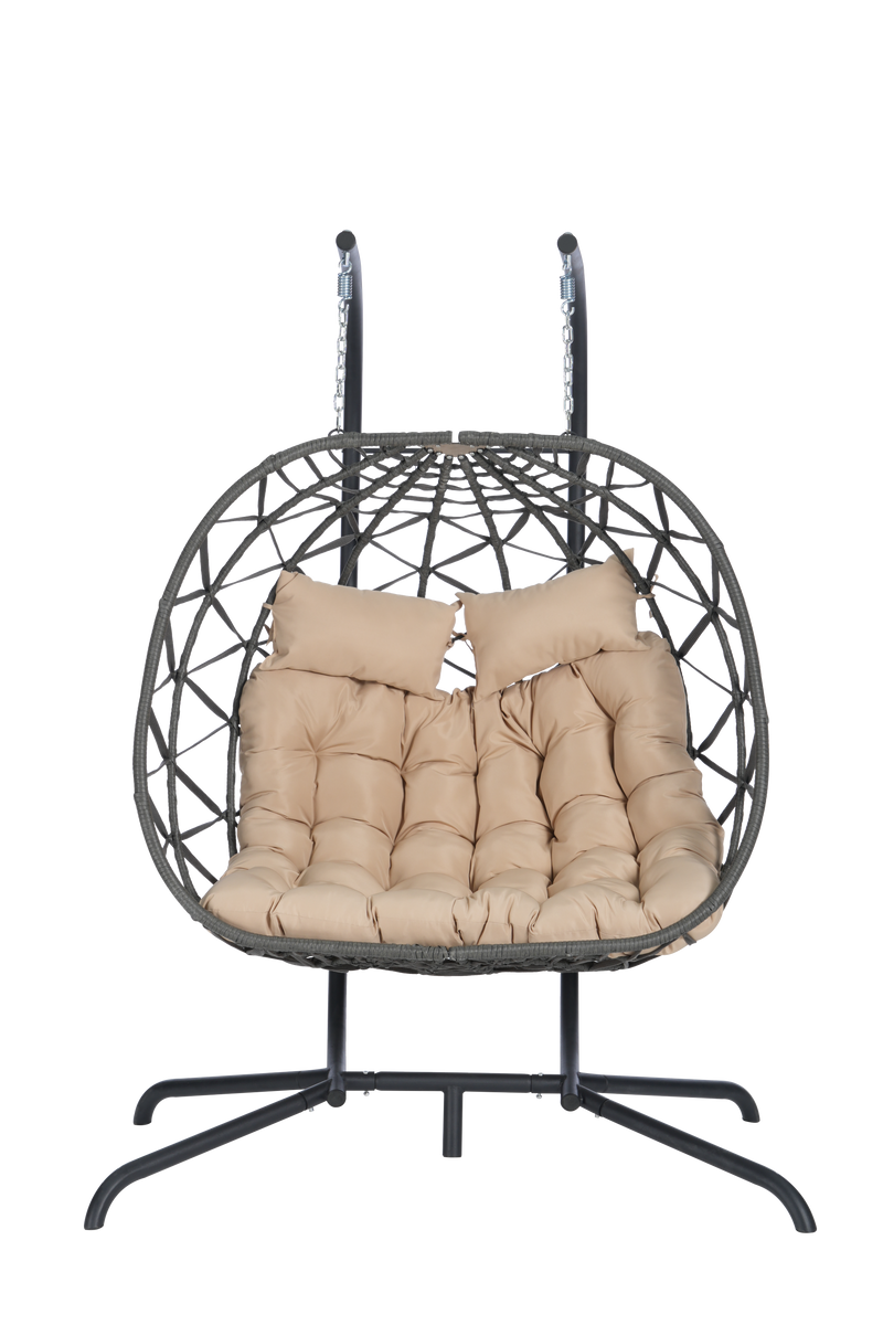 2 Person Outdoor Rattan Hanging Chair Patio Wicker Egg Chair