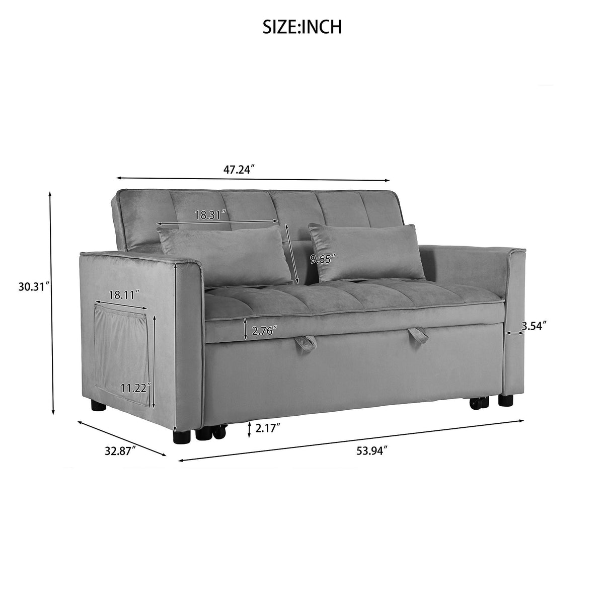 3 In 1 Pull Out Couch Convertible Sofa Bed With Reclining Backrest, photo 13 of 35