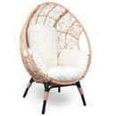 2 Pieces Patio PE Wicker Egg Chairs Model 3 with Natural Color Rattan Beige Cushion
