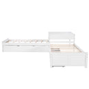 L Shaped Platform Bed With Trundle And Drawers Linked With Built In Desk by HouseOfZazla