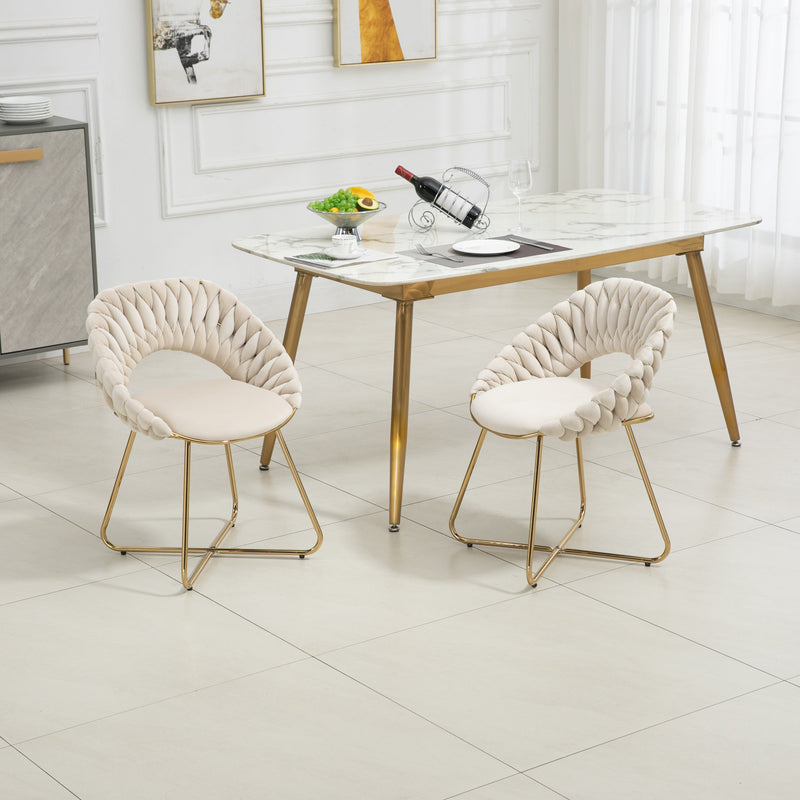 Accent Chairs Set of 2, Velvet Side Chairs with Gold Legs, Mid-Century Upholstered Dining Chairs for Living Room, Kitchen, Bedroom, Beauty Room