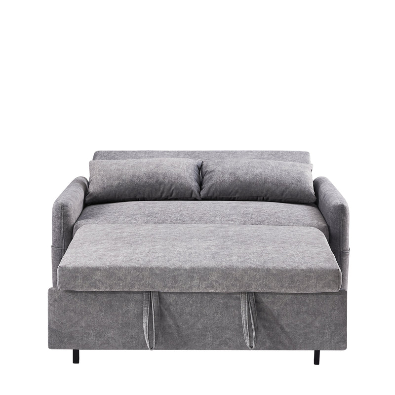 55.1" Pull Out Sleep Sofa Bed Loveseats Sofa Couch with Adjustable Backrest, Storage Pockets, 2 Soft Pillows, USB Ports for Living Room, Bedroom, Apartment, Office,Grey