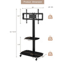 Height And Angle Adjustable Multi-Function Tempered Glass Metal Frame Floor With Lockable Wheels Mobile TV Stand, Lcd / Plasma TV Bracket 2 Tier Tempered Glass Shelves For Multiple Media Devices - Black by HouseOfZazla