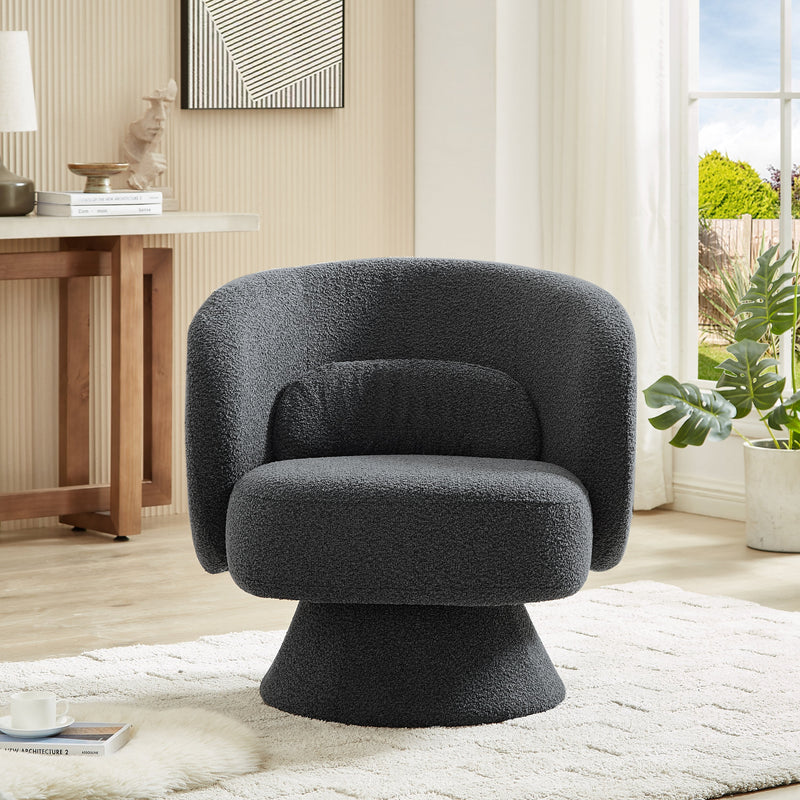 360 Degree Swivel Sherpa Accent Chair Modern Style Barrel Chair with Toss Pillows for home office, living room, bedroom, Dark Grey