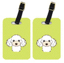 Checkerboard Lime Green White Poodle Luggage Tag