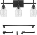 Bunbury 5-Piece "All-in-One" Bathroom Set, Matte Black, 3-Light Vanity Light Combo by LampsUSA
