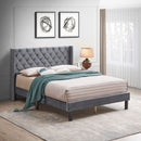 Queen Platform Tufted Upholstered Bed With Wings Design, Strong Wood Slat Support - Gray by Unique Piece Furniture