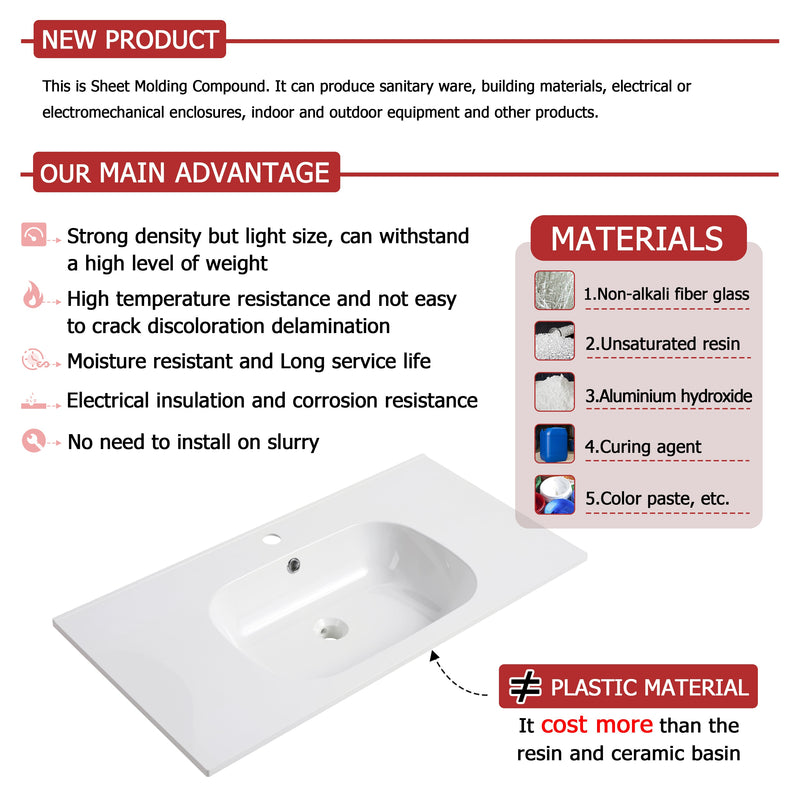 36 Inch Wall Mounted Bathroom Vanity With Gel Sink