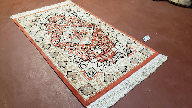 3x5 Red Chinese Plush Rug, Hand Knotted Soft Wool Carpet, Medallion Rug, Fine Vintage Rug, 120 Line, Small Area Rug