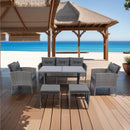 6 Piece Patio Wicker Sectional Set Patio Backyard Conversation Set Grey Wicker + Dark Grey Cushion