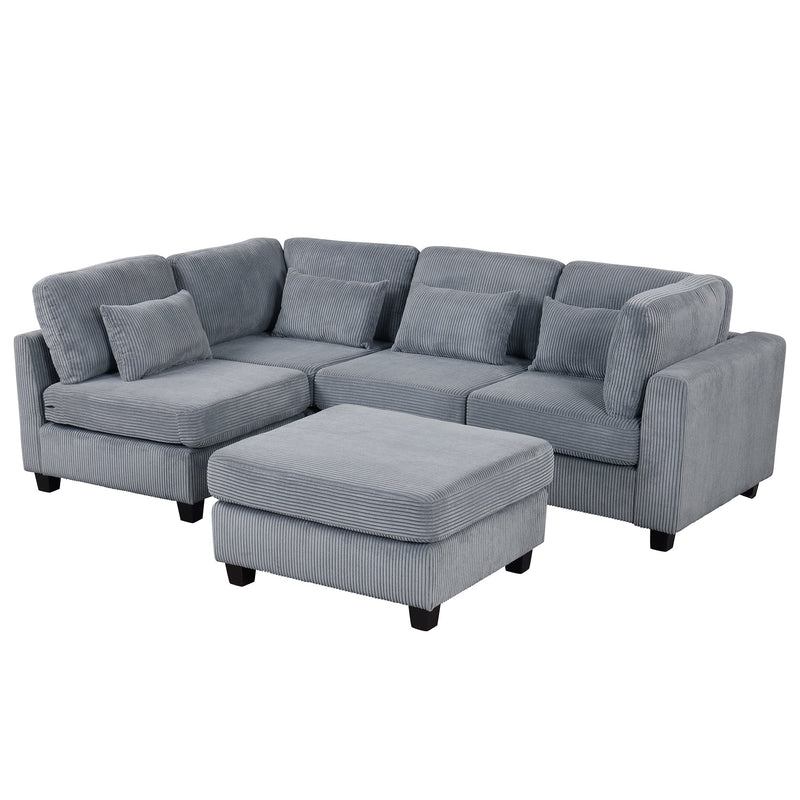 5 Pieces L shaped Sofa with Removable Ottomans and comfortable waist pillows