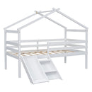 Low Loft House Bed With Slide, Ladder, Safety Guardrails, House Roof Frame by HouseOfZazla