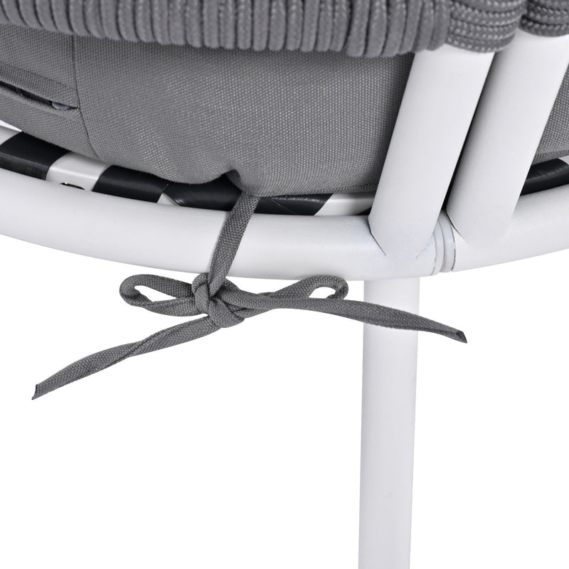 4-Piece Boho Rope Patio Furniture Set, Outdoor Furniture with Acacia Wood Table, Patio Conversation Set with Deep Seating & Thick Cushion for Backyard Porch Balcony, Grey