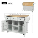Kitchen Cart with Rubber wood Drop-Leaf Countertop ,Cabinet door internal storage racks,Kitchen Island on 5 Wheels with Storage Cabinet and 3 Drawers for Dinning Room,White by Montret